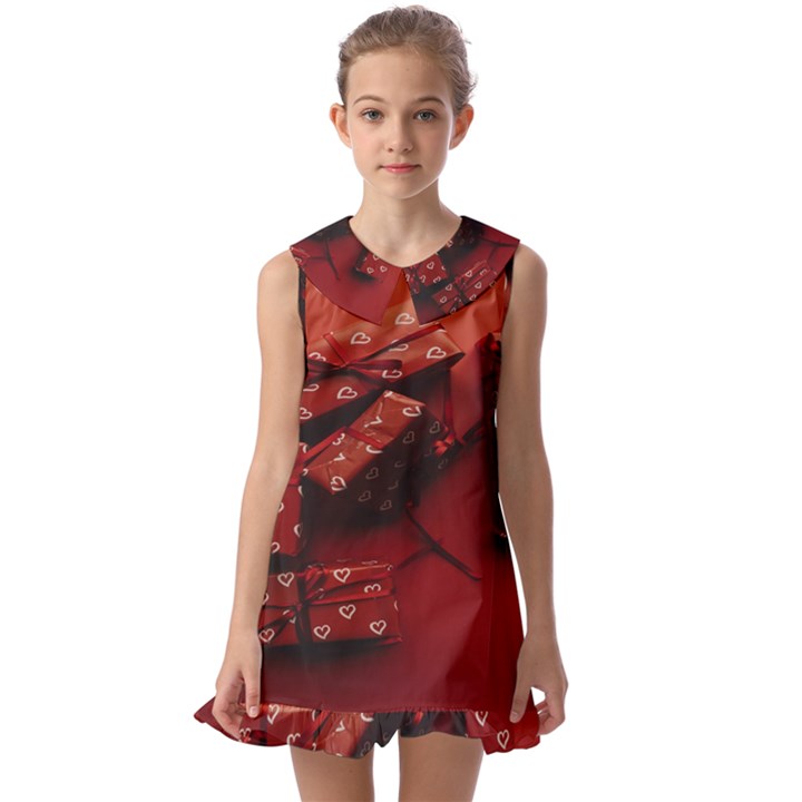 Valentines Gift Kids  Pilgrim Collar Ruffle Hem Dress