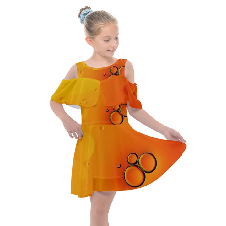 Wallpaper Liquid Bubbles Macro Orange Bright Kids  Shoulder Cutout Chiffon Dress