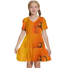 Wallpaper Liquid Bubbles Macro Orange Bright Kids  Short Sleeve Tiered Mini Dress by artworkshop