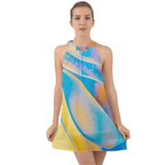 Water And Sunflower Oil Halter Tie Back Chiffon Dress by artworkshop