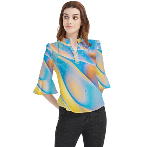 Water And Sunflower Oil Loose Horn Sleeve Chiffon Blouse by artworkshop