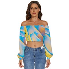 Water And Sunflower Oil Long Sleeve Crinkled Weave Crop Top