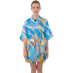 Water And Sunflower Oil Half Sleeve Satin Kimono  by artworkshop