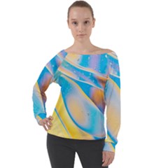 Water And Sunflower Oil Off Shoulder Long Sleeve Velour Top by artworkshop