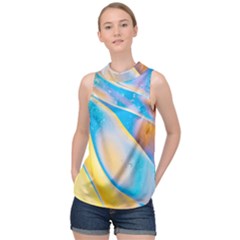 Water And Sunflower Oil High Neck Satin Top by artworkshop