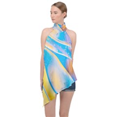 Water And Sunflower Oil Halter Asymmetric Satin Top by artworkshop