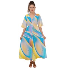 Water And Sunflower Oil Kimono Sleeve Boho Dress by artworkshop