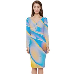 Water And Sunflower Oil Long Sleeve V-neck Bodycon Dress  by artworkshop