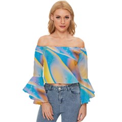 Water And Sunflower Oil Off Shoulder Flutter Bell Sleeve Top by artworkshop