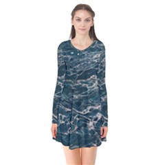 Water Sea Long Sleeve V-neck Flare Dress by artworkshop