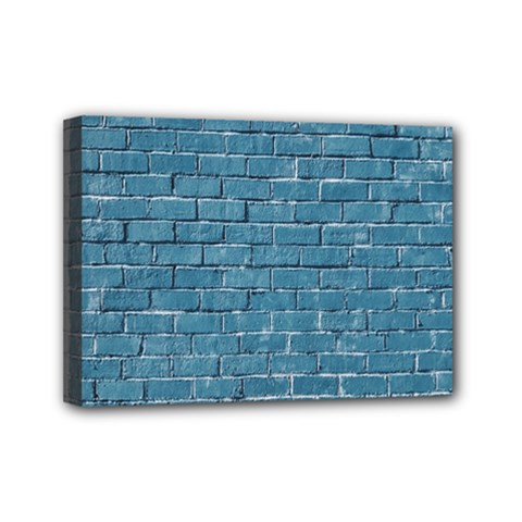 White And Blue Brick Wall Mini Canvas 7  X 5  (stretched) by artworkshop