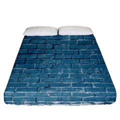 White And Blue Brick Wall Fitted Sheet (queen Size) by artworkshop