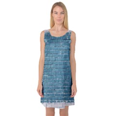 White And Blue Brick Wall Sleeveless Satin Nightdress