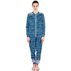 White And Blue Brick Wall Onepiece Jumpsuit (ladies) by artworkshop