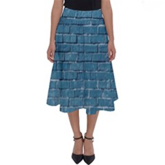 White And Blue Brick Wall Perfect Length Midi Skirt by artworkshop