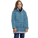 White And Blue Brick Wall Kid s Hooded Longline Puffer Jacket View1