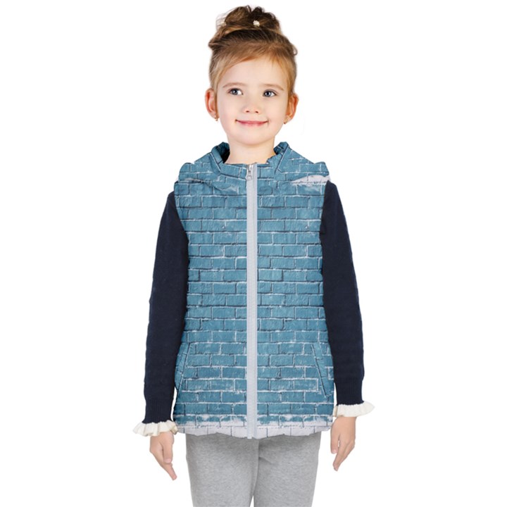 White And Blue Brick Wall Kids  Hooded Puffer Vest