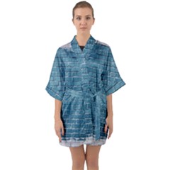 White And Blue Brick Wall Half Sleeve Satin Kimono  by artworkshop