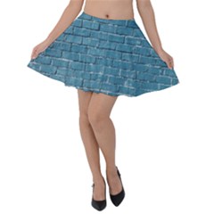 White And Blue Brick Wall Velvet Skater Skirt by artworkshop