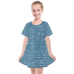 White And Blue Brick Wall Kids  Smock Dress by artworkshop