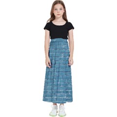 White And Blue Brick Wall Kids  Flared Maxi Skirt by artworkshop