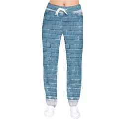 White And Blue Brick Wall Women Velvet Drawstring Pants by artworkshop