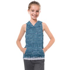 White And Blue Brick Wall Kids  Sleeveless Hoodie by artworkshop