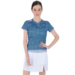 White And Blue Brick Wall Women s Sports Top by artworkshop