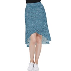 White And Blue Brick Wall Frill Hi Low Chiffon Skirt by artworkshop