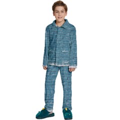 White And Blue Brick Wall Kids  Long Sleeve Velvet Pajamas Set by artworkshop