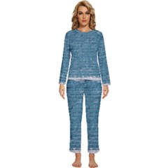 White And Blue Brick Wall Womens  Long Sleeve Lightweight Pajamas Set by artworkshop