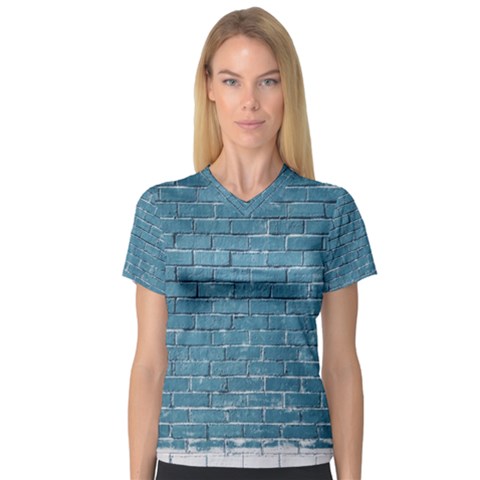 White And Blue Brick Wall V-neck Sport Mesh Tee by artworkshop