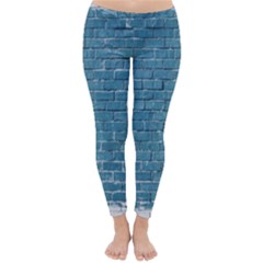 White And Blue Brick Wall Classic Winter Leggings by artworkshop