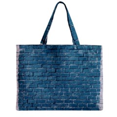 White And Blue Brick Wall Zipper Mini Tote Bag by artworkshop