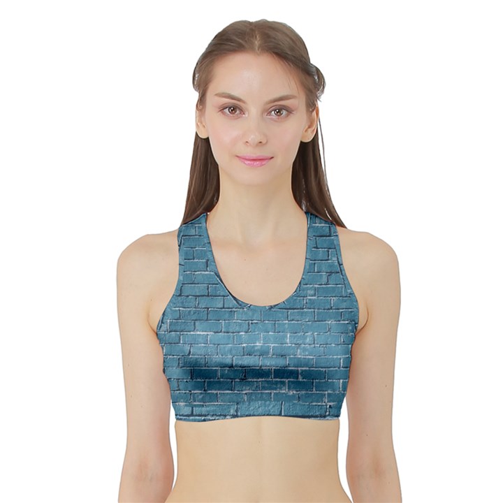 White And Blue Brick Wall Sports Bra with Border