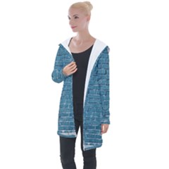 White And Blue Brick Wall Longline Hooded Cardigan by artworkshop