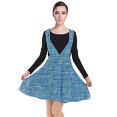 White And Blue Brick Wall Plunge Pinafore Dress by artworkshop