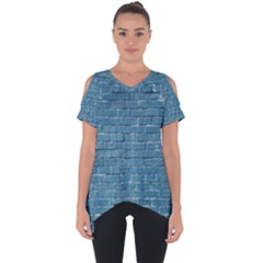 White And Blue Brick Wall Cut Out Side Drop Tee by artworkshop