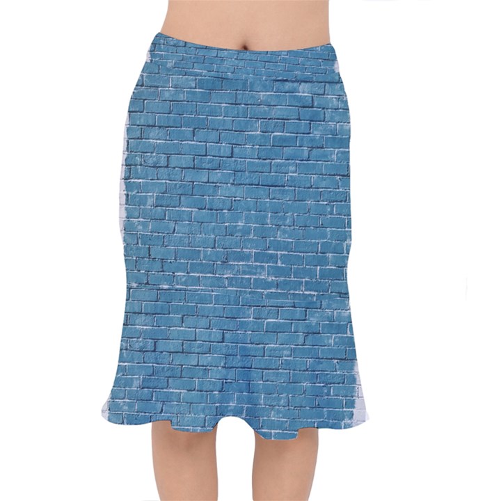 White And Blue Brick Wall Short Mermaid Skirt