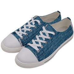 White And Blue Brick Wall Women s Low Top Canvas Sneakers by artworkshop