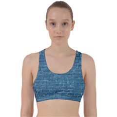 White And Blue Brick Wall Back Weave Sports Bra by artworkshop