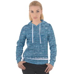 White And Blue Brick Wall Women s Overhead Hoodie by artworkshop