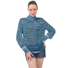 White And Blue Brick Wall High Neck Long Sleeve Chiffon Top by artworkshop