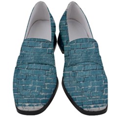 White And Blue Brick Wall Women s Chunky Heel Loafers by artworkshop