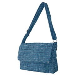 White And Blue Brick Wall Full Print Messenger Bag (m) by artworkshop