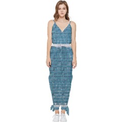 White And Blue Brick Wall Sleeveless Tie Ankle Chiffon Jumpsuit by artworkshop