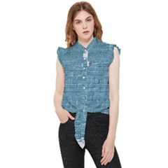 White And Blue Brick Wall Frill Detail Shirt by artworkshop