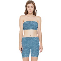 White And Blue Brick Wall Stretch Shorts And Tube Top Set by artworkshop