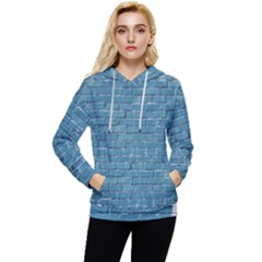 White And Blue Brick Wall Women s Lightweight Drawstring Hoodie by artworkshop