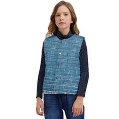 White And Blue Brick Wall Kid s Short Button Up Puffer Vest	 by artworkshop